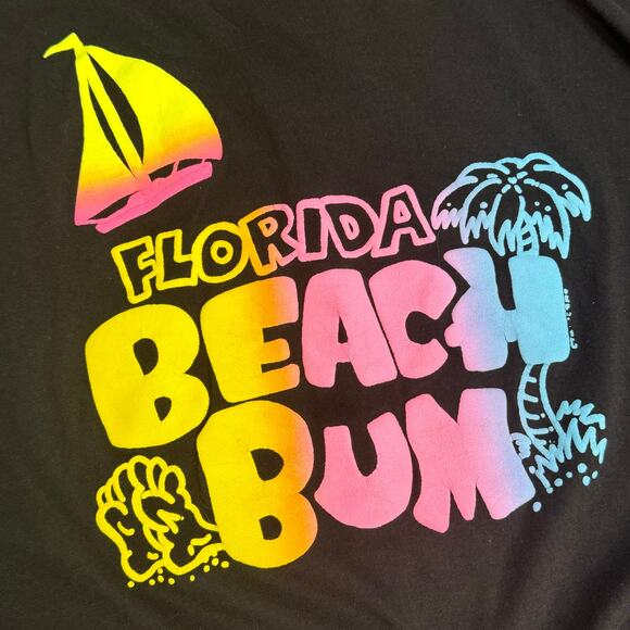 Vintage Beach Bum Florida Puff Print Black T-Shirt One Size - Picture 2 of 5